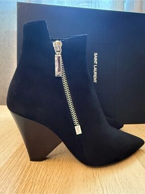 Saint Laurent Black Suede Pointed Zip Ankle Boots